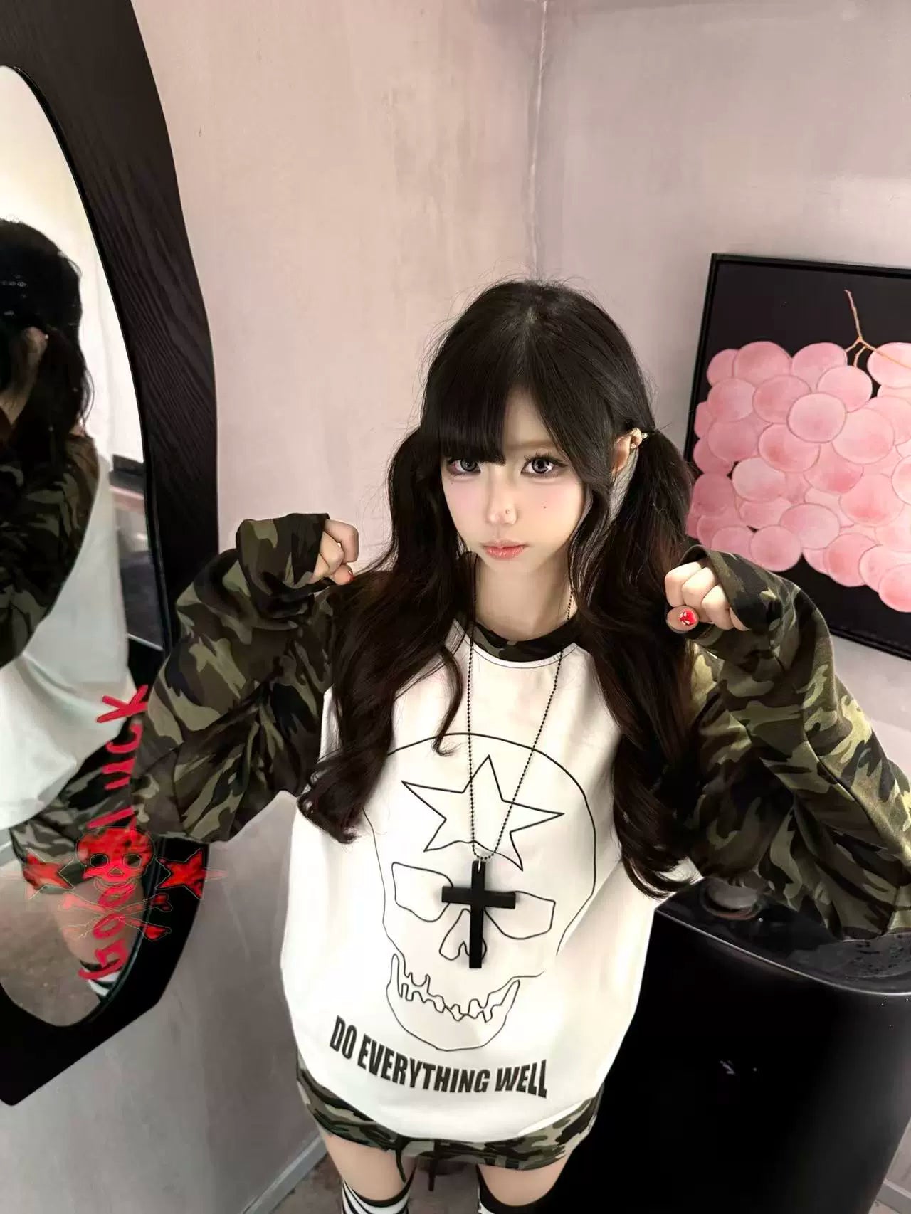 Camo Rebel Star Skull Raglan Tee