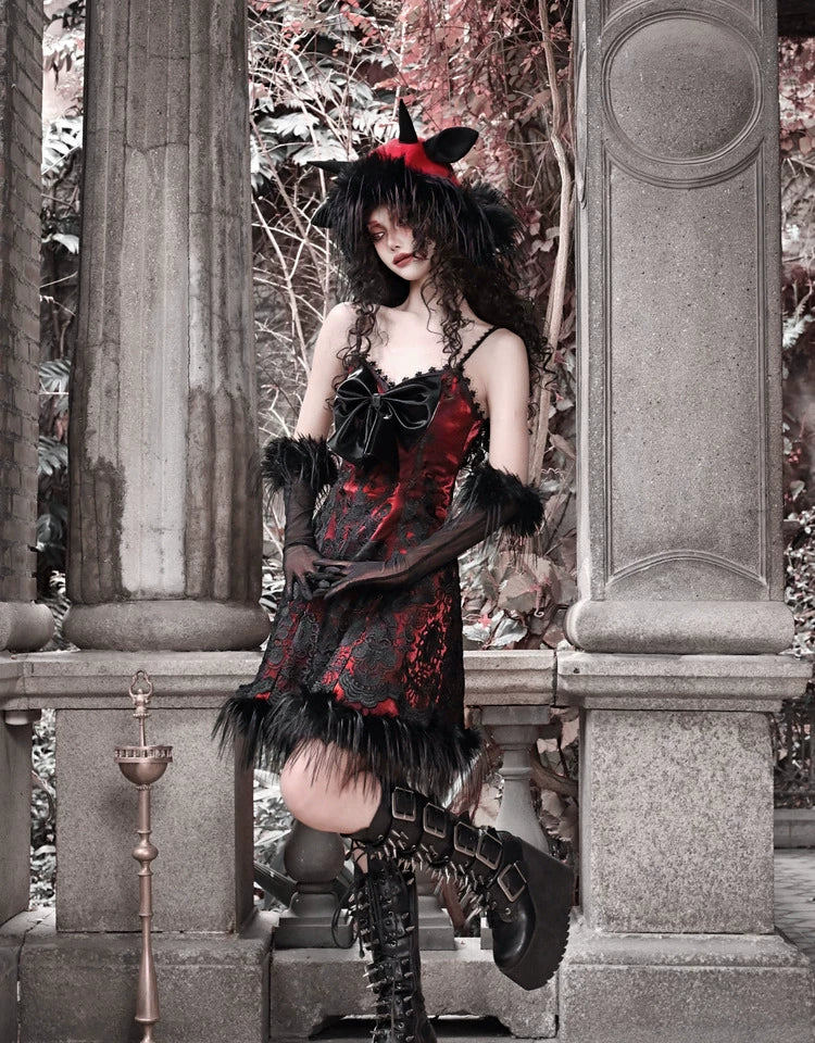 Crimson Devil Horn Faux Fur Hat