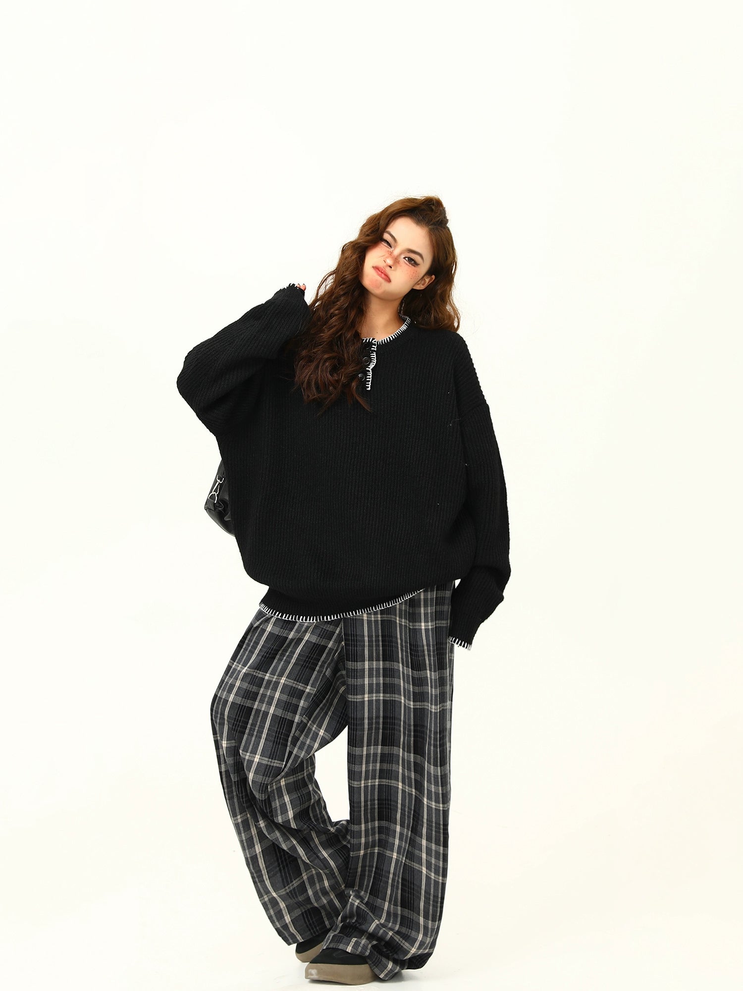 Oversized Cozy Button Trimmed Knit Sweater