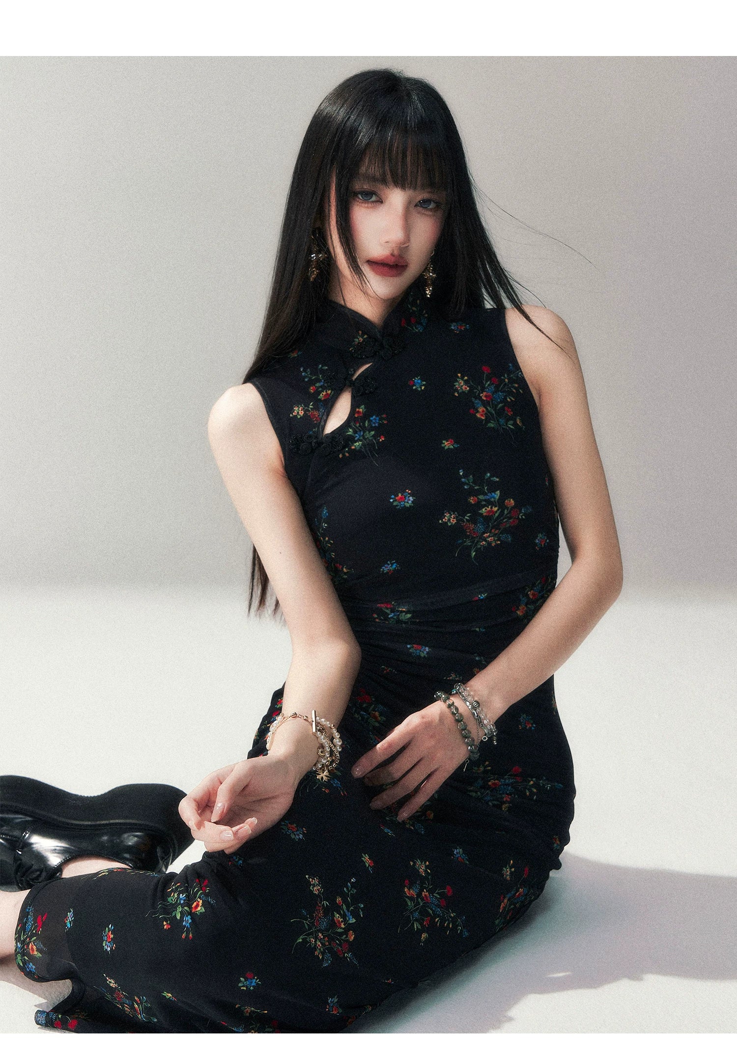 Midnight Blossom Cheongsam Dress
