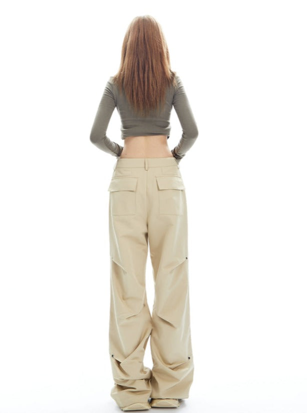 Charcoal Cargo-Style Wide-Leg Pants