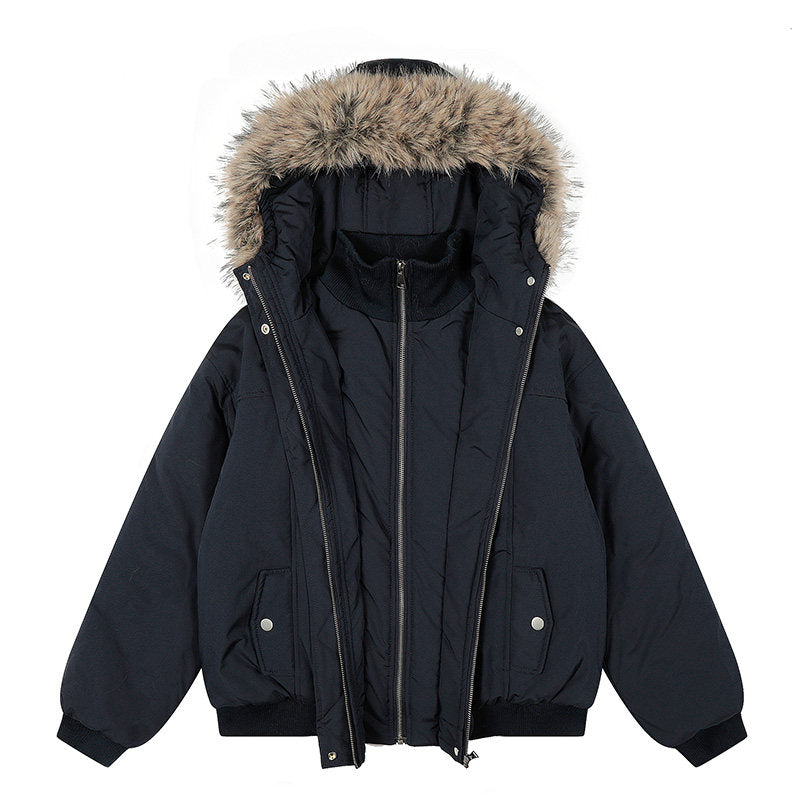 Men's Double-Hood Faux-Fur Thick Puffer Jacket