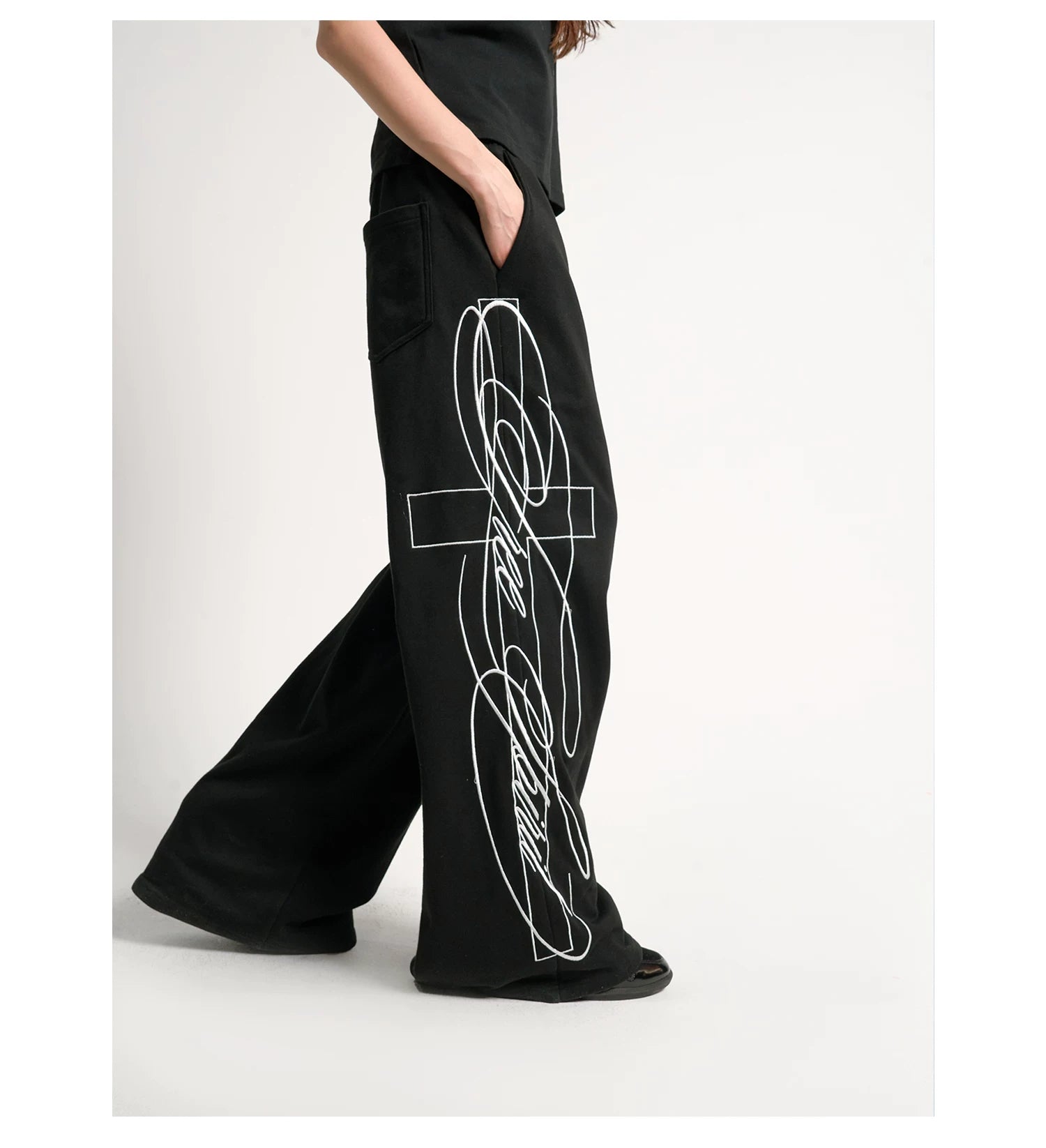 Cross Script Wide-Leg Track Pants