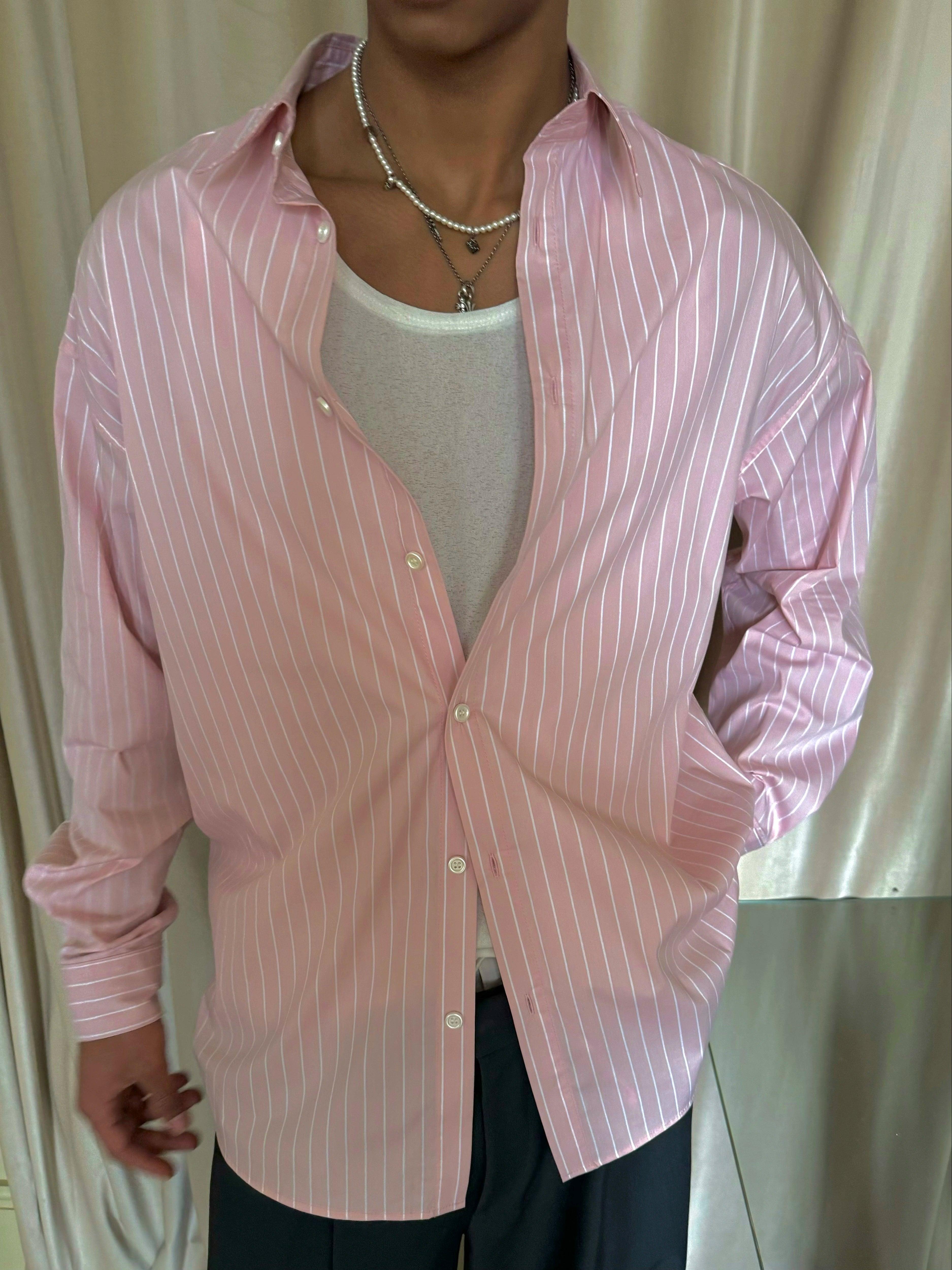 Weave Studio Layered Polo And Pinstripe Shirt Set - Black Ctv Logo Polo Over Pink Button-Down