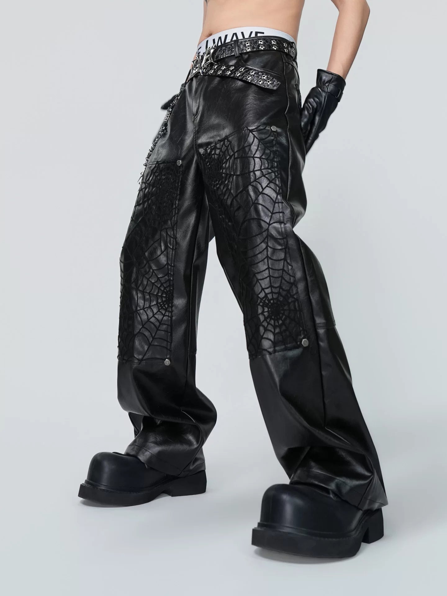 Arachnid Nexus Web-Panel Leather Pants