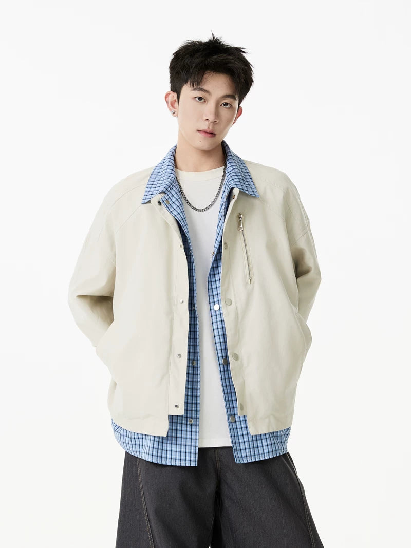 Grid-Collar Layered Coach Jacket