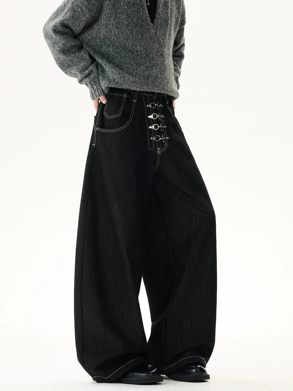 Latch-Ring Corset Wide-Leg Jeans