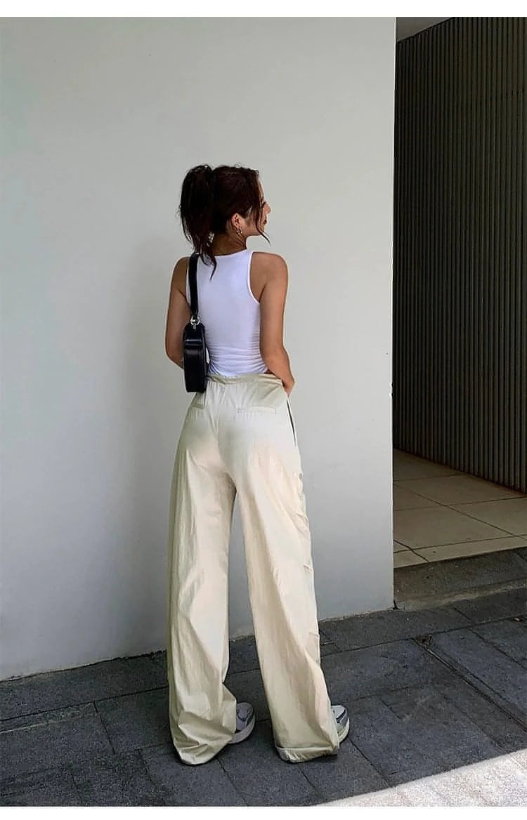 American Retro Wide-Leg Work Pants - chiclara