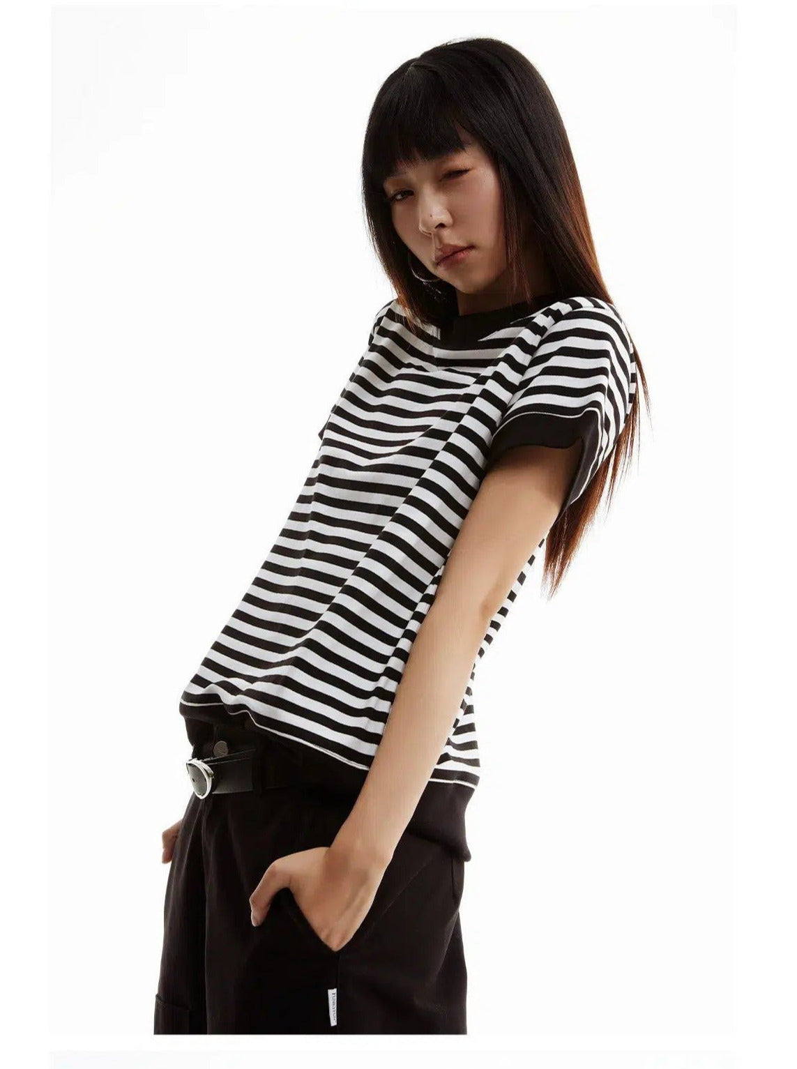 Black and White Striped Tee - chiclara