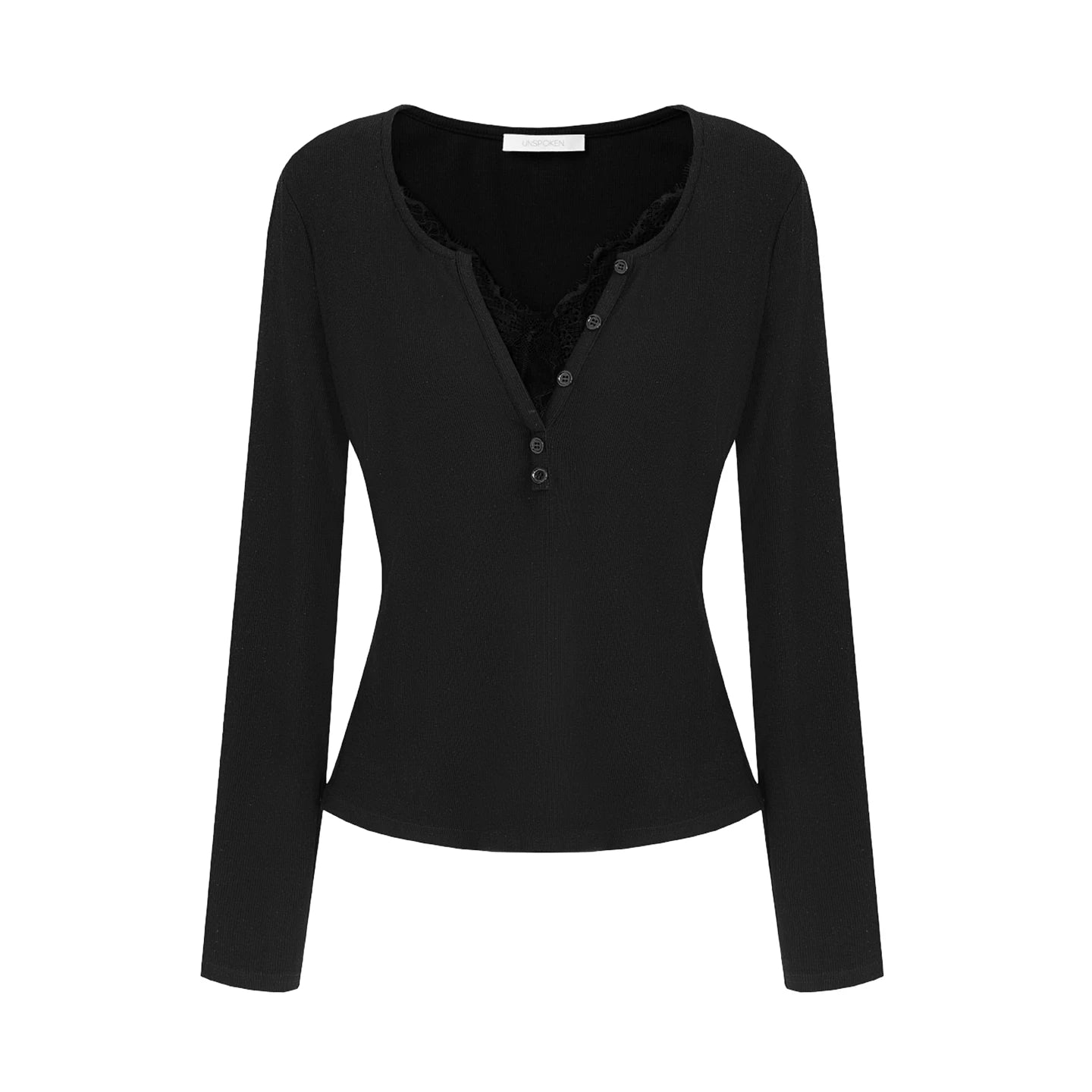 Lace-Trim V-Neck Slim Knit Top