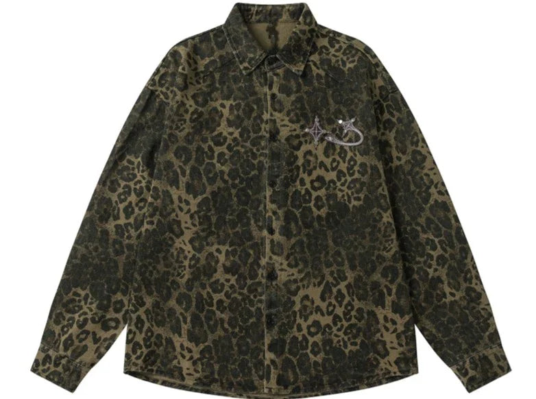 Leopard Print Oversized Denim Jacket