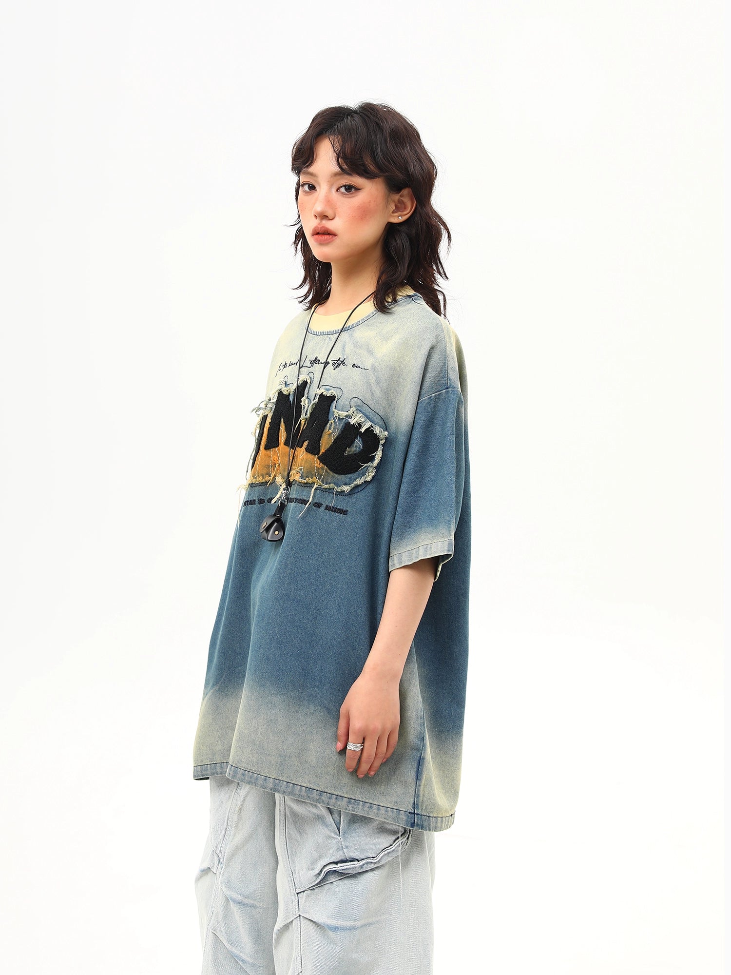 Oversized Distressed Denim Wash Graphic Tee