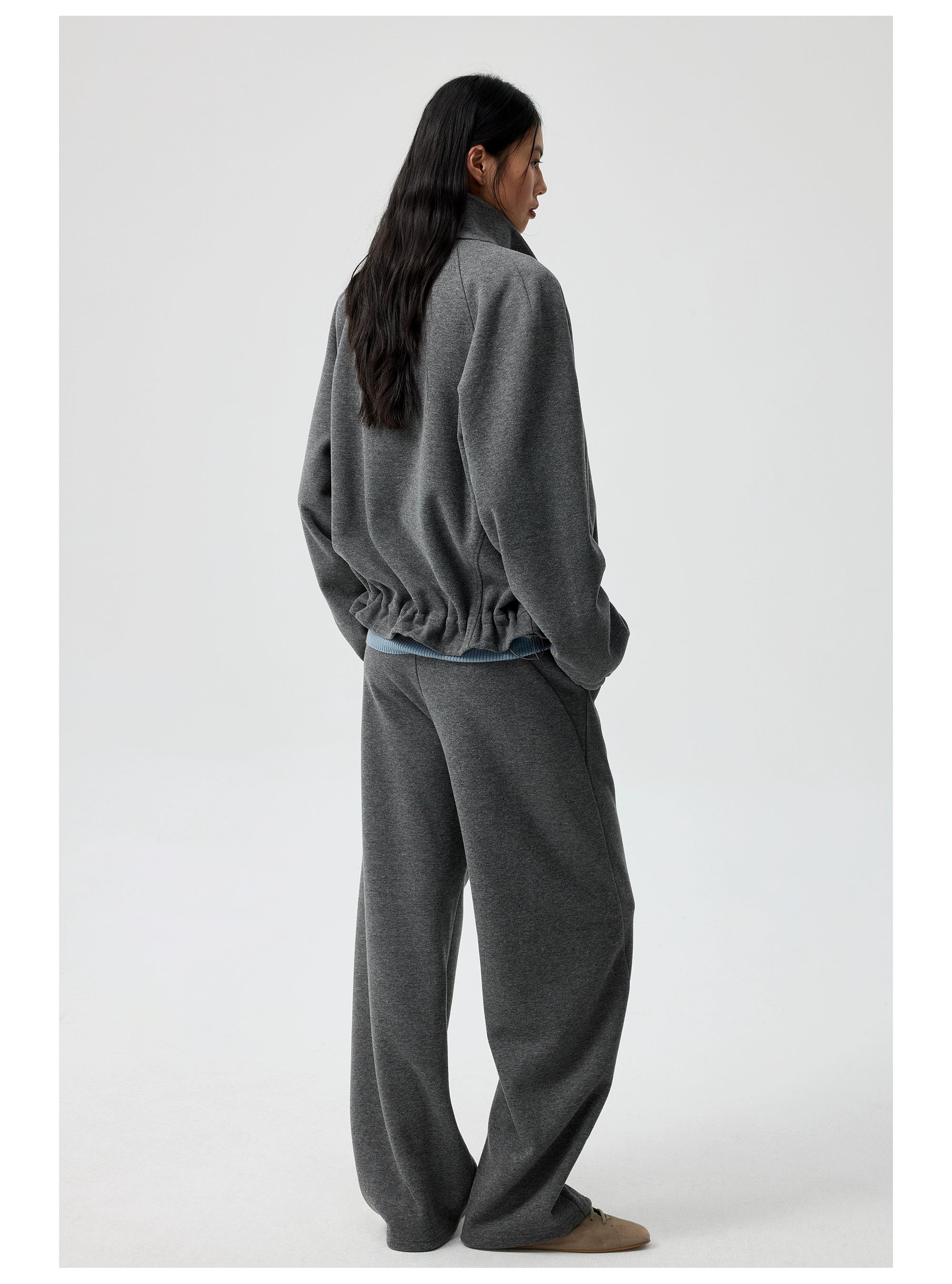 Relaxed Fit Fleece Zip-Up Track Jacket