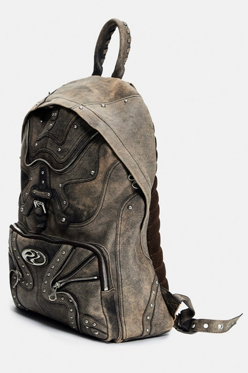 Distressed Studded Zipper Backpack