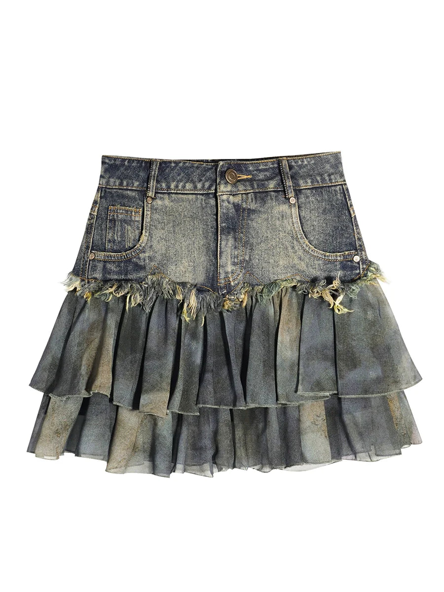 Nico Molly Distressed Denim Ruffle Skirt - Acid Wash (Women's)