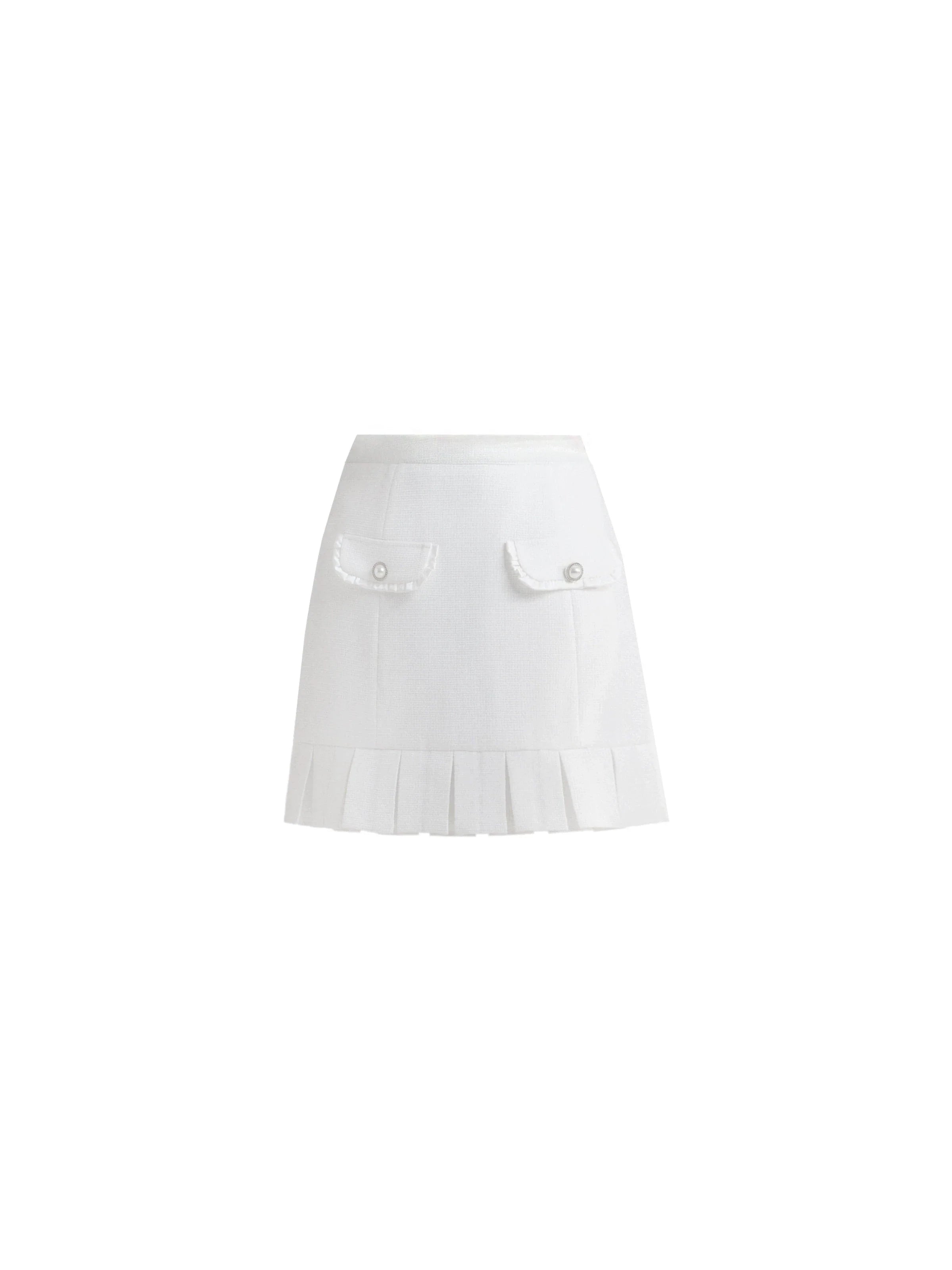 Preppy Bow Collar Tennis Set - White Ruffle Blouse and Pleated Skirt