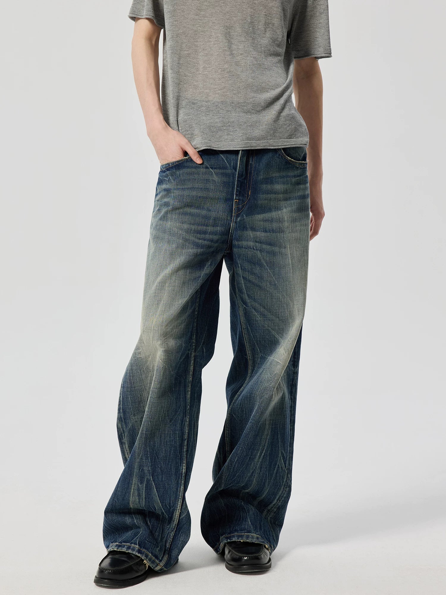 Lightning Wash Wide-Leg Jeans