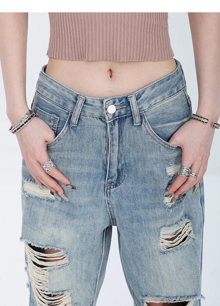 Vintage Grunge Distressed Wide-Leg Jeans