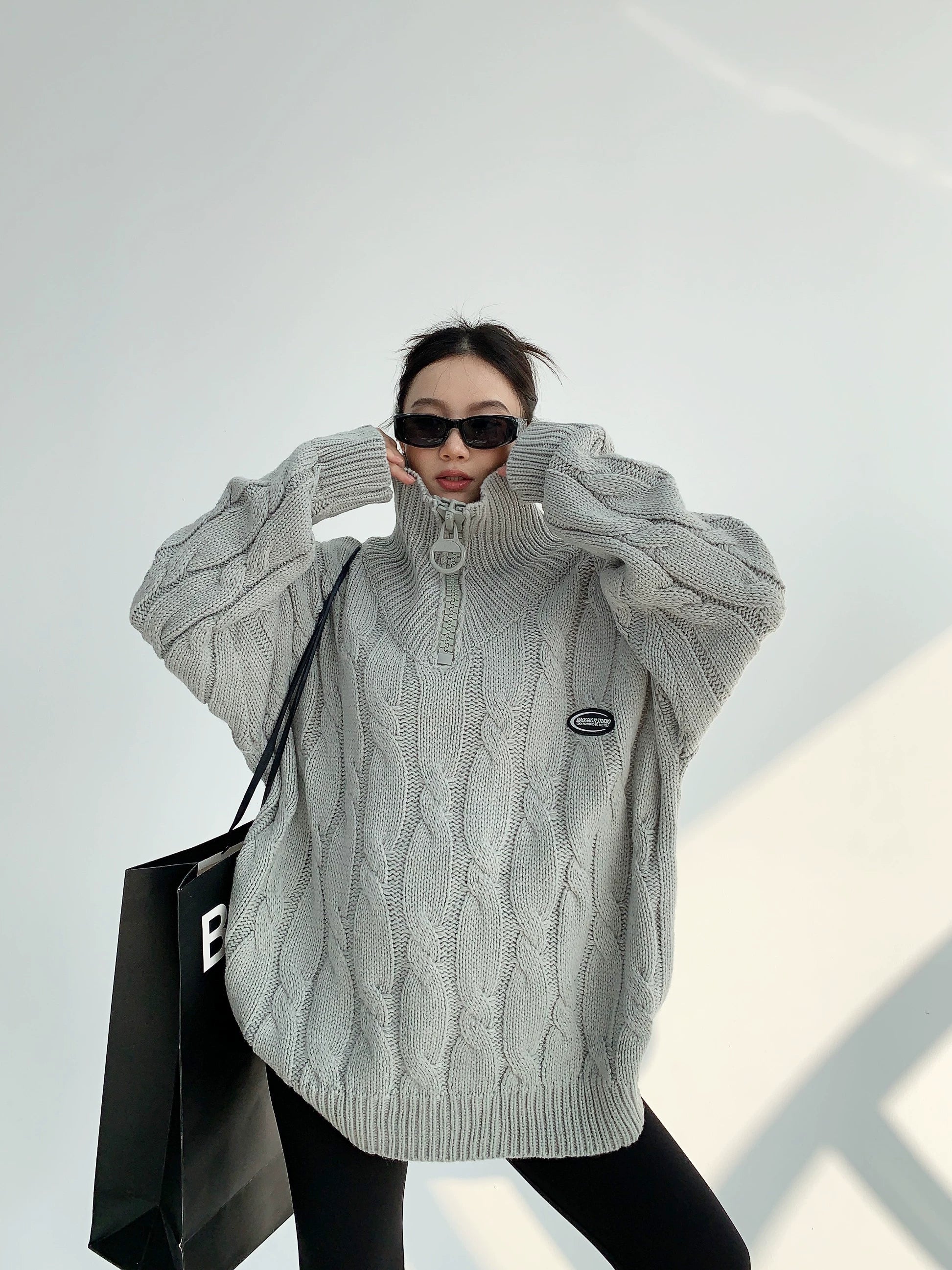 Frost Cable Zip Knit Sweater