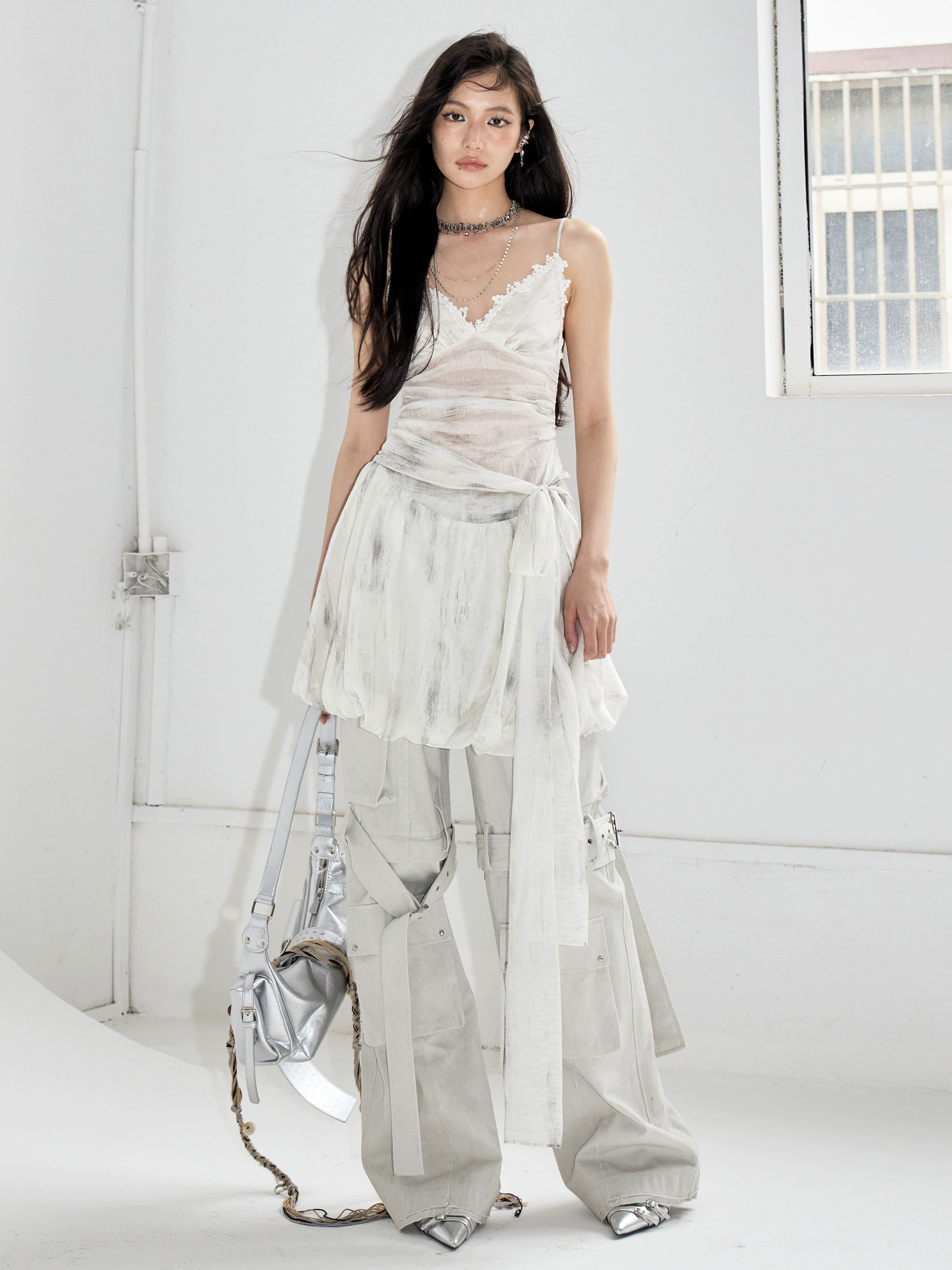 White Layered Tulle Sleeveless Dress