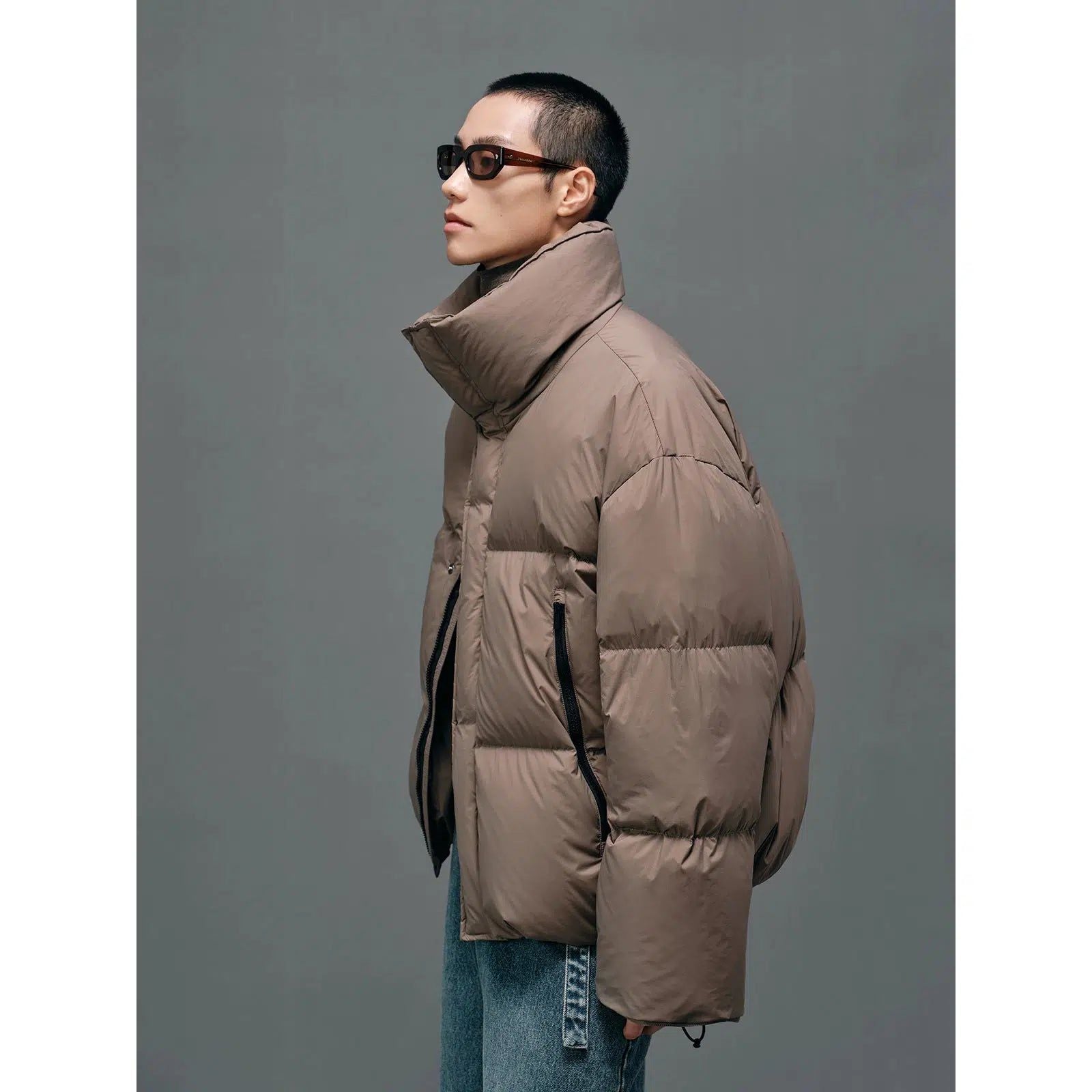 Zipped Down Jacket in Solid Color - chiclara