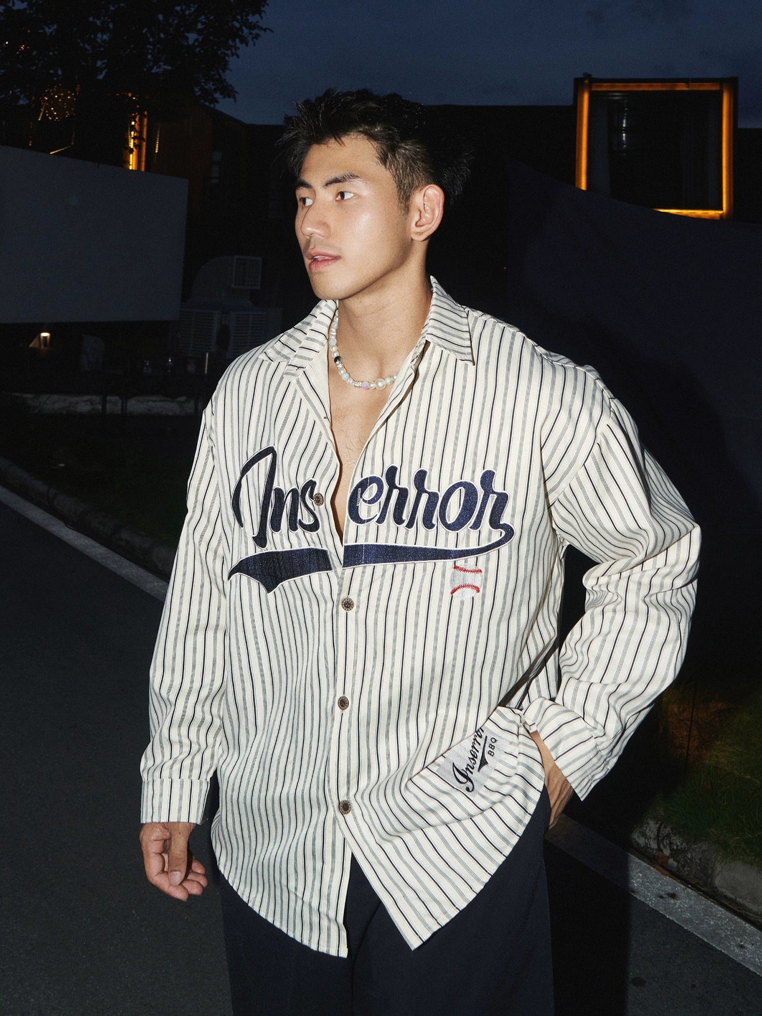 Pinstriped Baseball Style Shirt