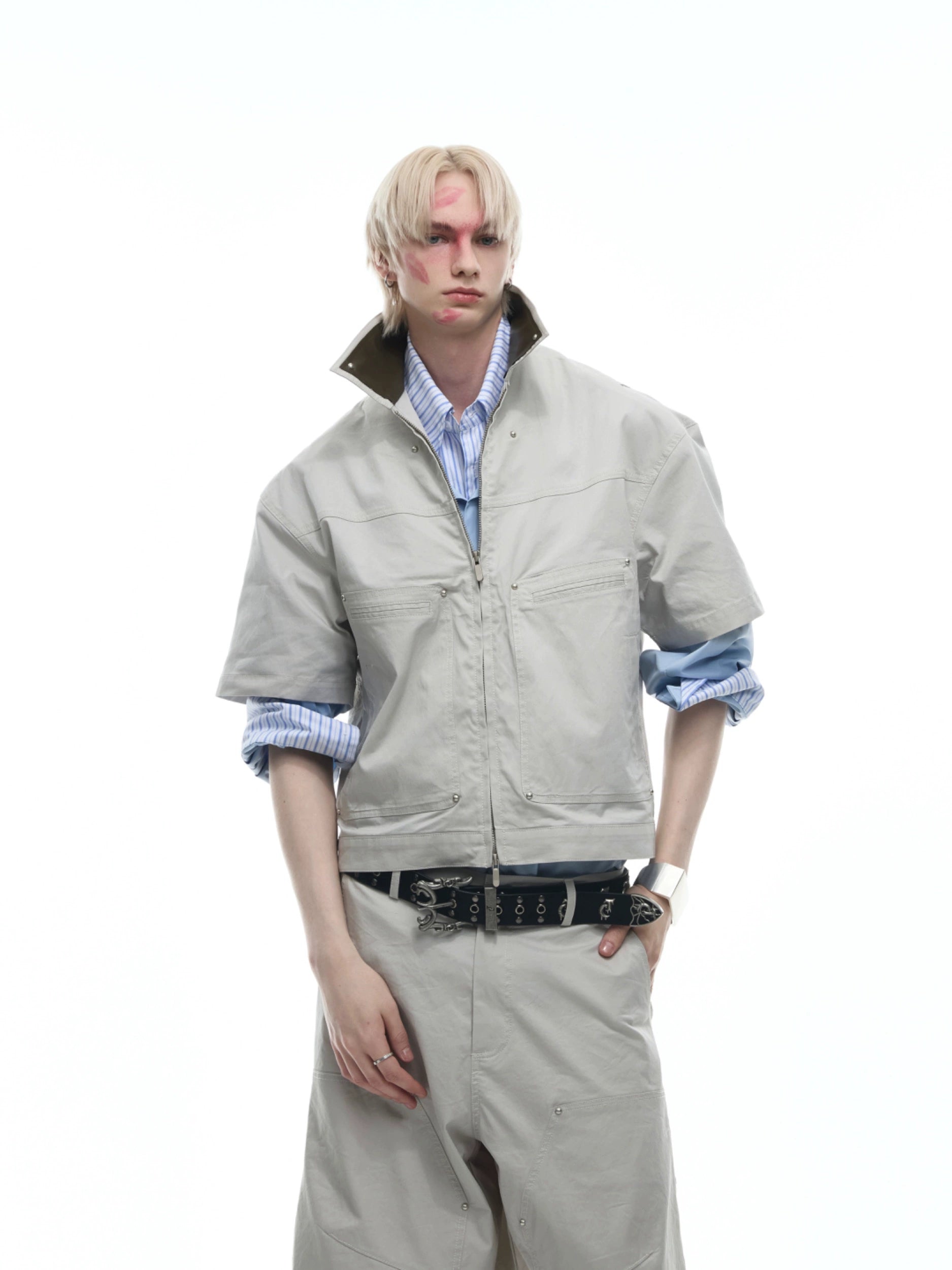 Black Zip-Front Short Sleeve Coverall Jumpsuit