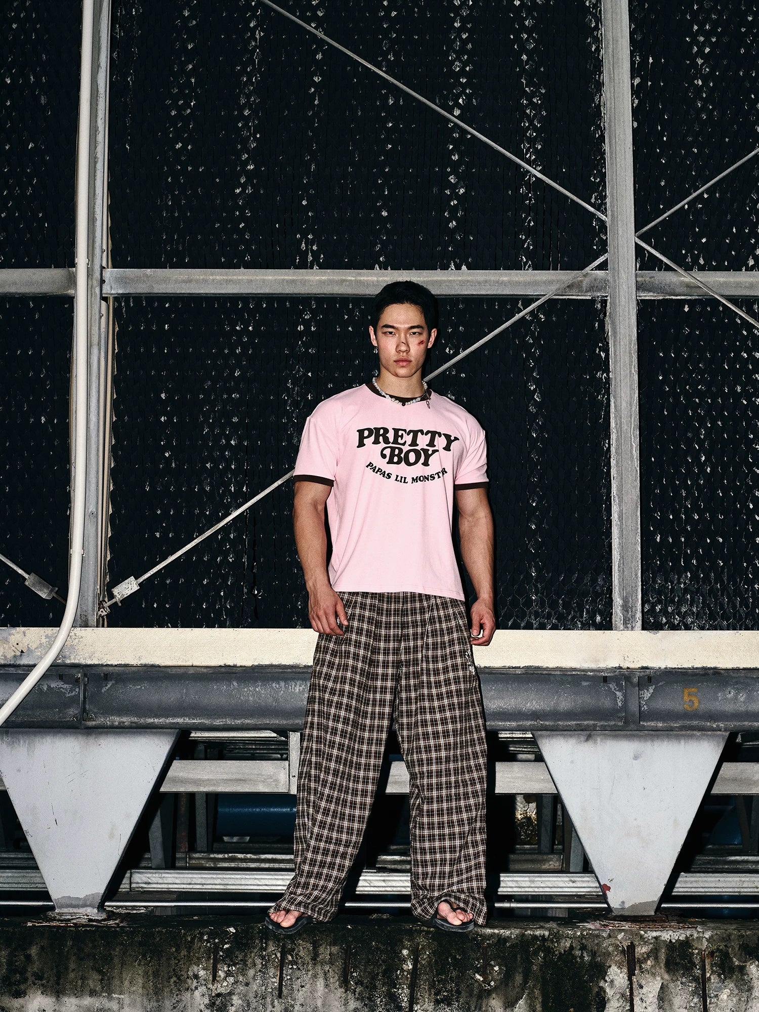 Chestnut Check Wide-Leg Track Pants