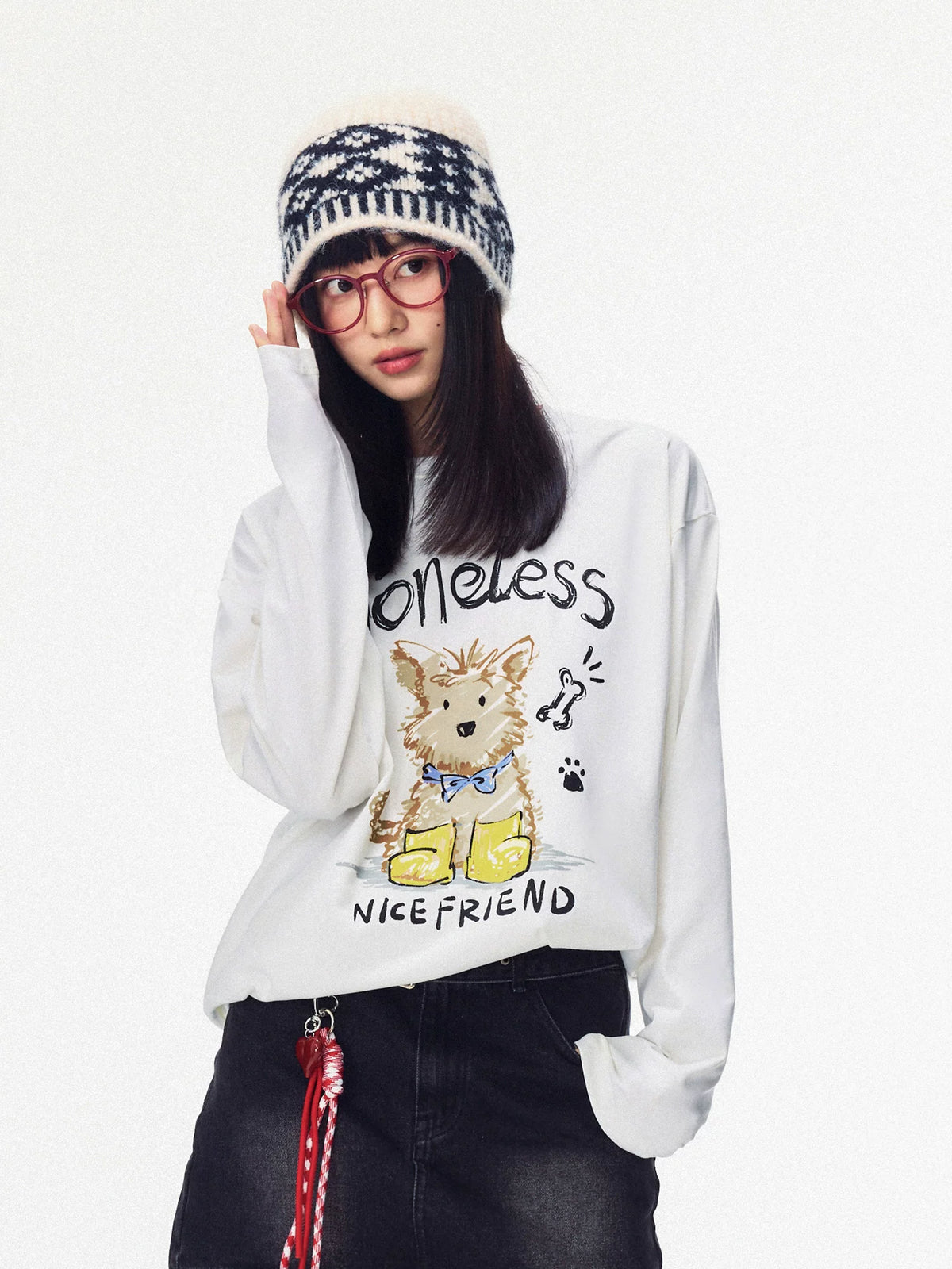 Doodle Pup Graphic Long Sleeve Tee