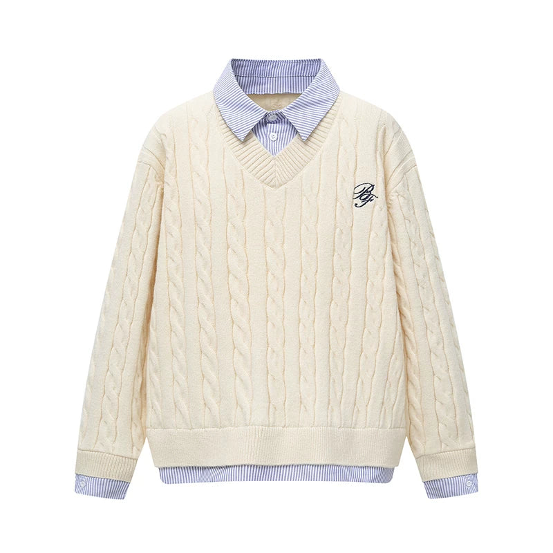 Charcoal Campus Cable Knit Crew Sweater