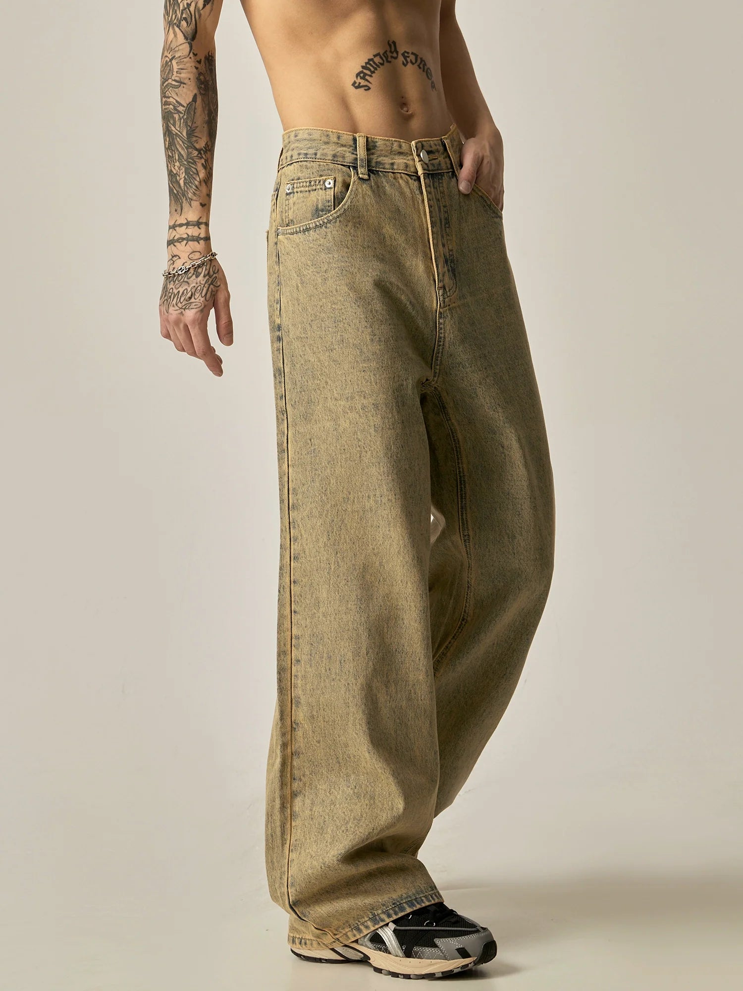 Vintage Wheat Wide-Leg Relaxed Fit Jeans