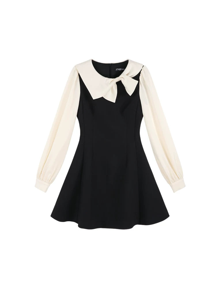 Contrast Bow Collar Midi Dress