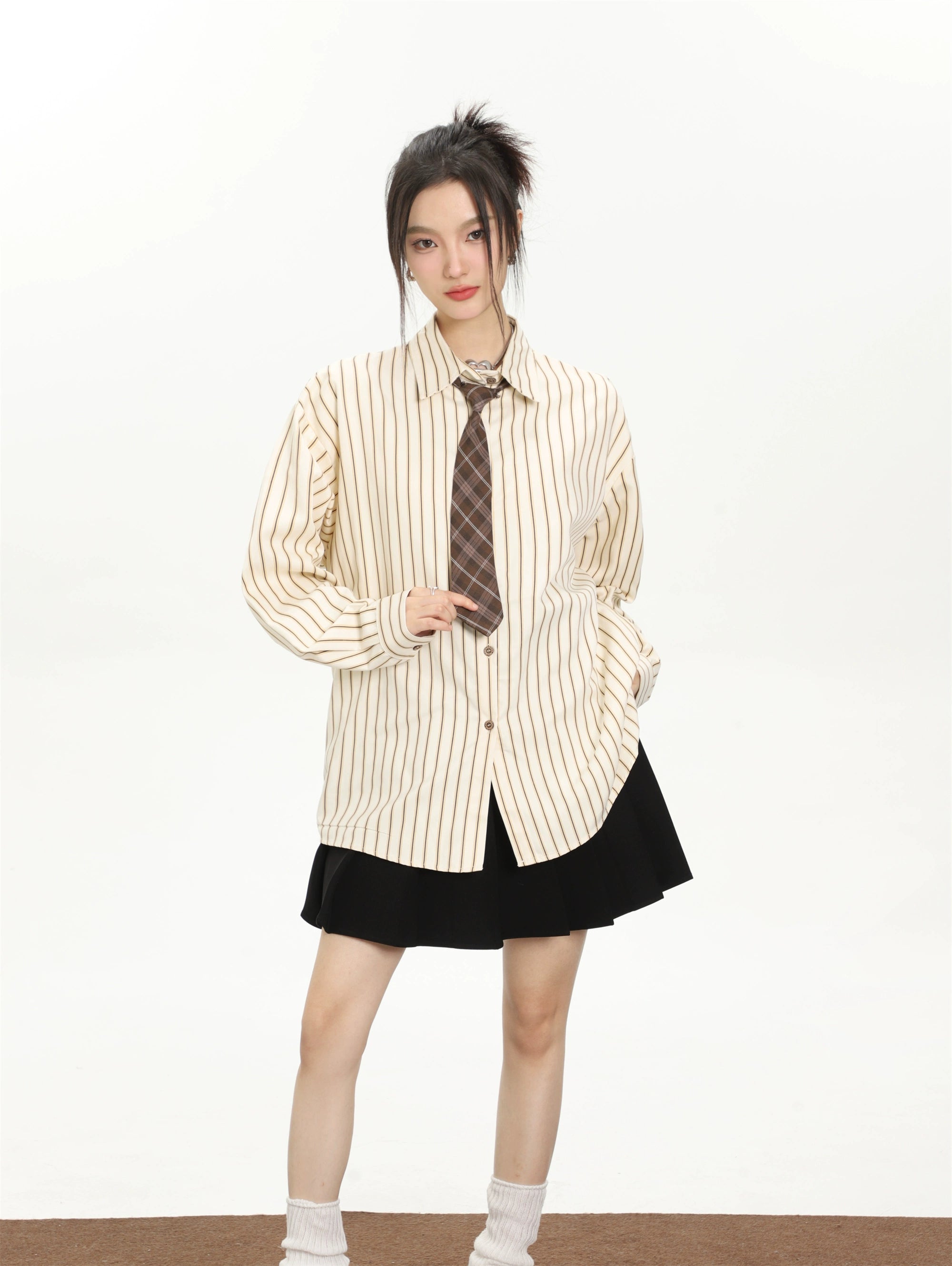 Vintage Basic Vertical Striped Long Sleeve Shirt