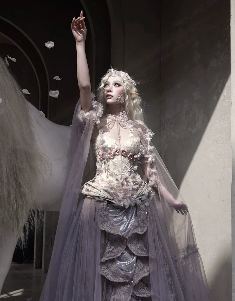 Lavender Embellished Tulle Cape