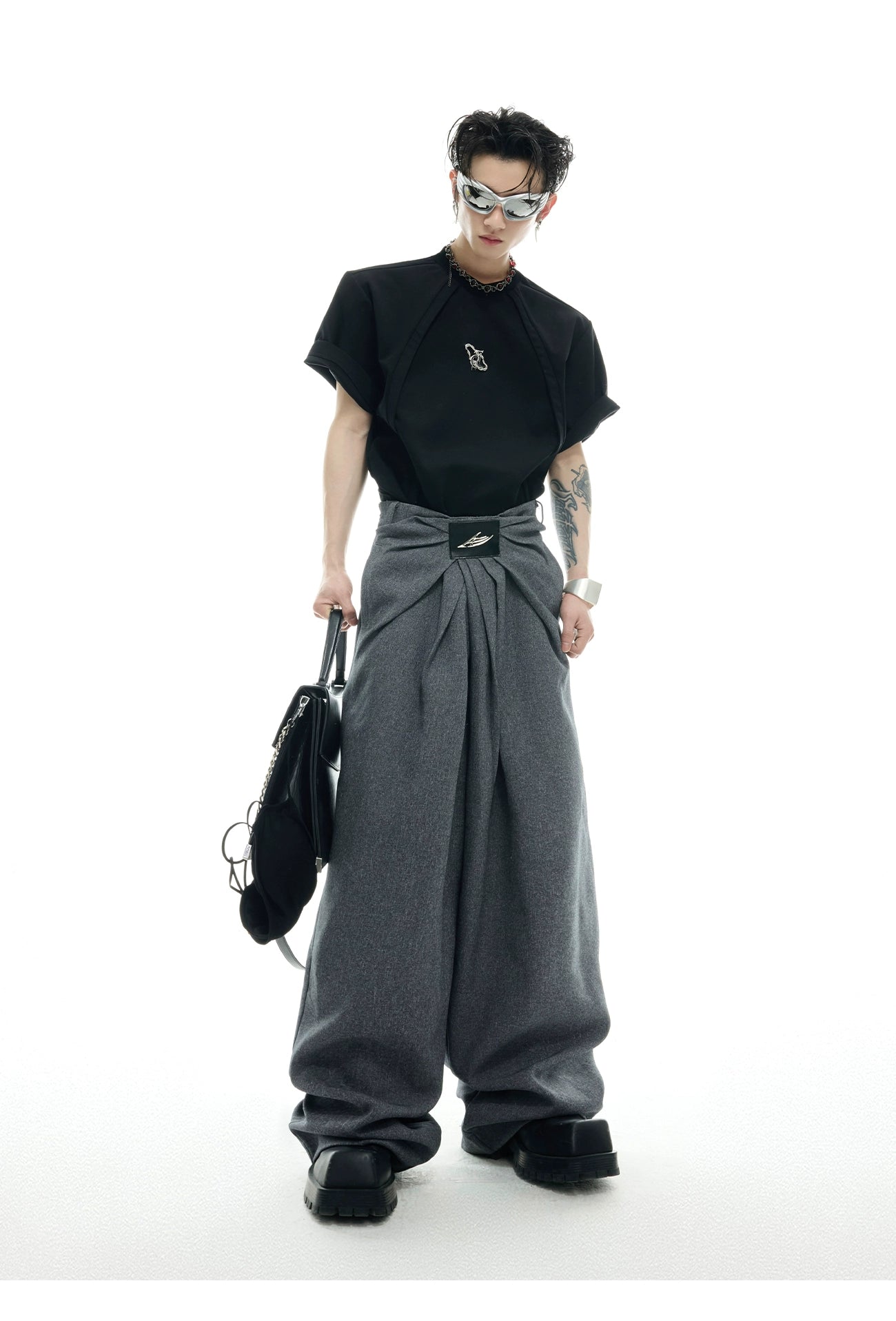 Black Wide Leg Oversized Skater Pants