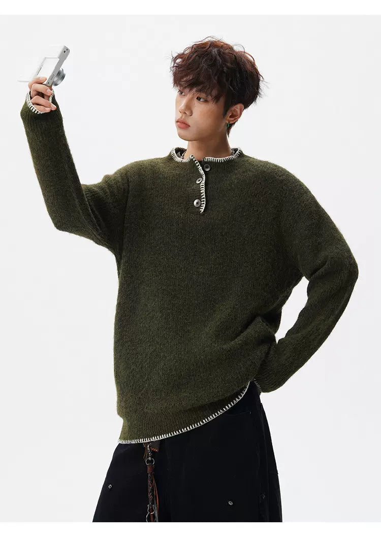 Coastal Trim Textured Henley Sweater