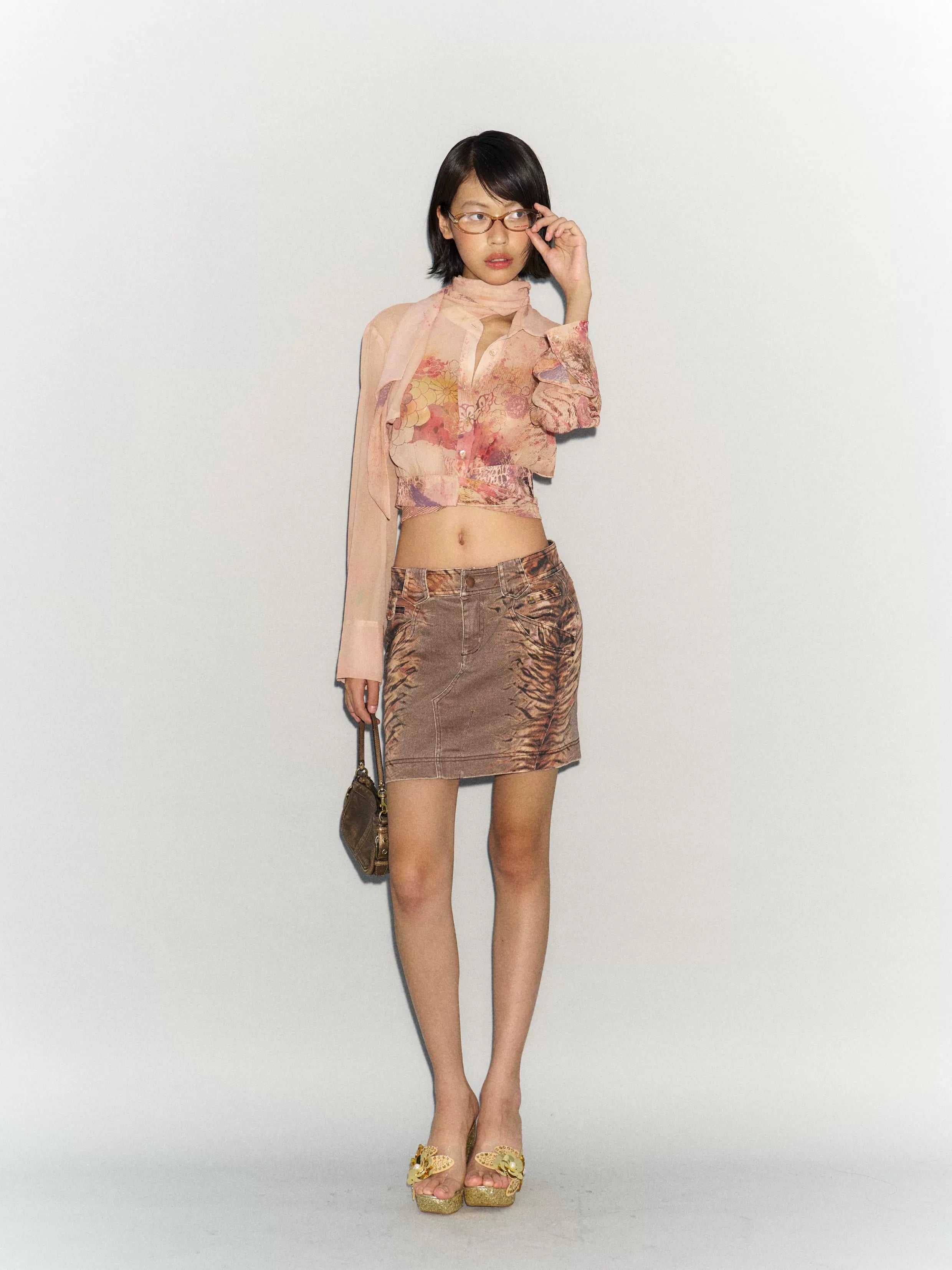 Ember Bloom Sheer Scarf Blouse