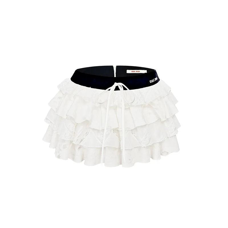 Lace Tiered Ruffle Mini Skirt - chiclara