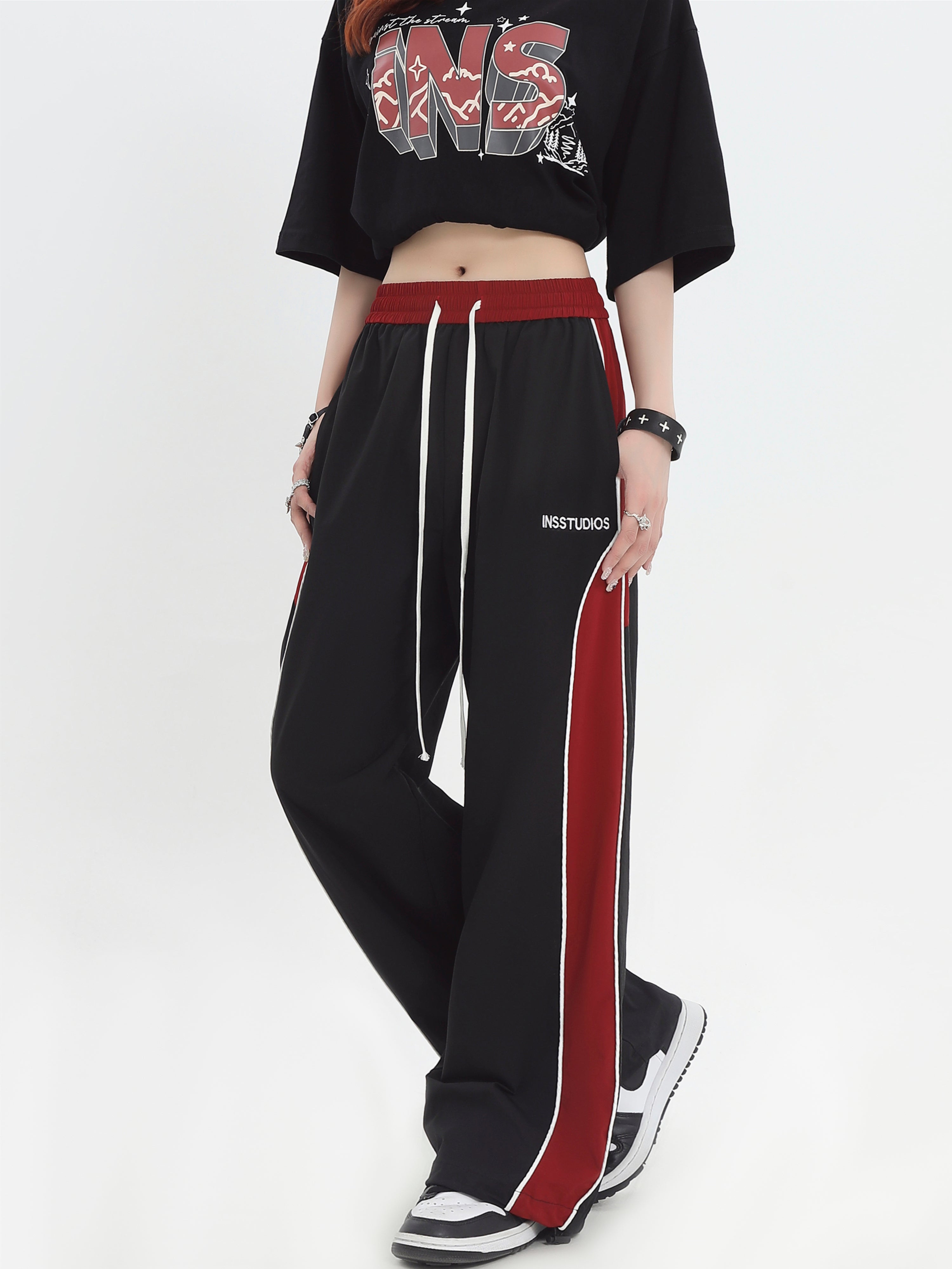 Contrast Stitched Clip Strip Casual Trousers - chiclara