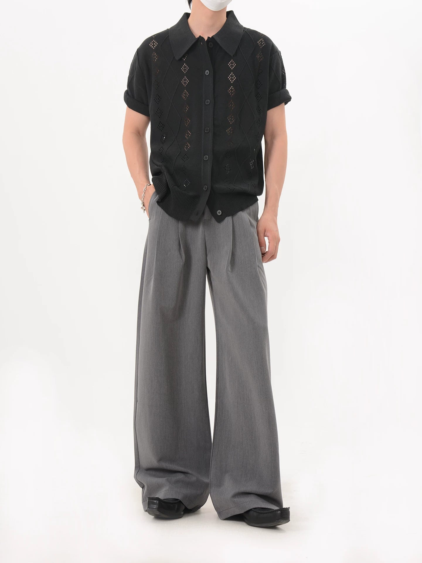 Lattice Knit Polo Cardigan