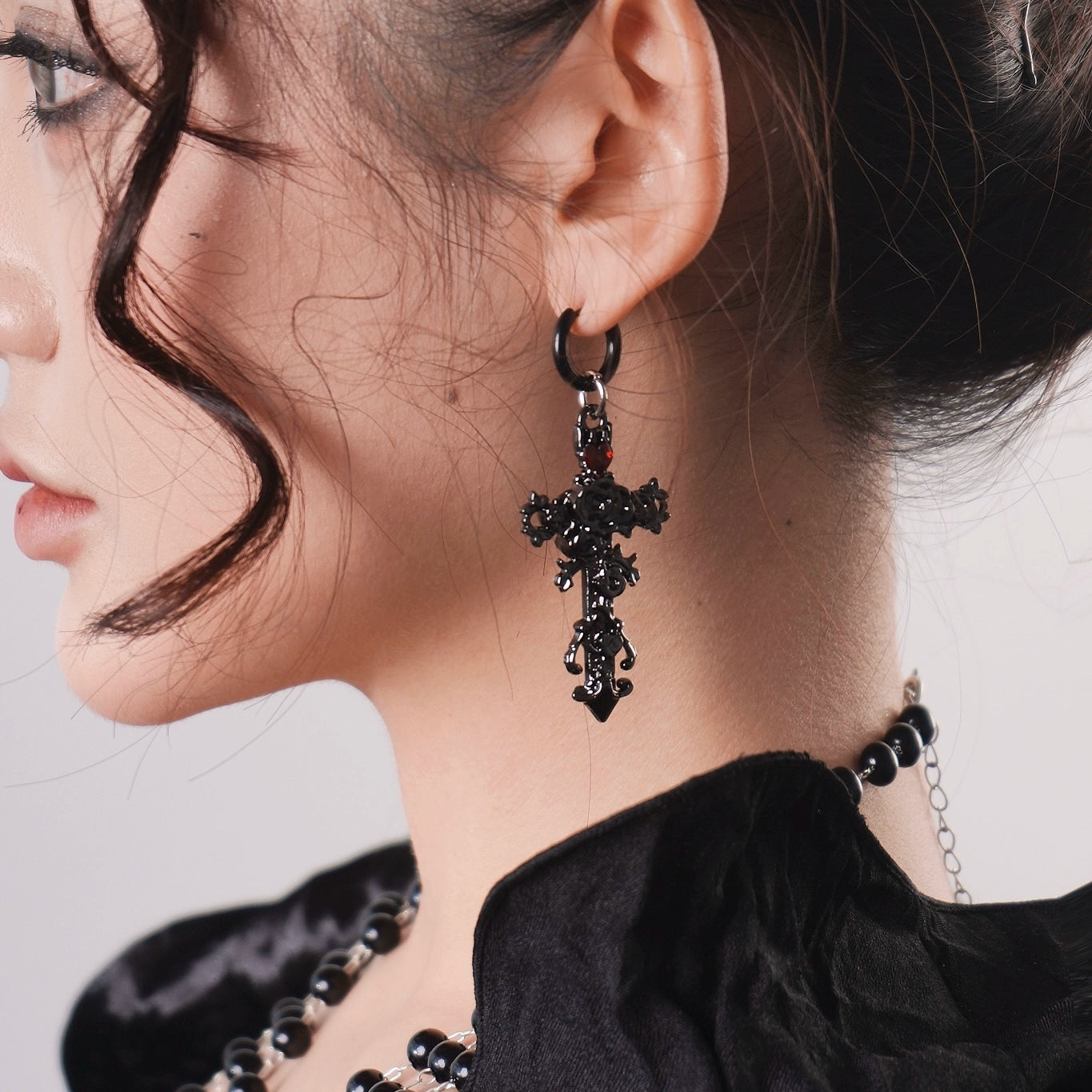 Gothic Black Cross Earring