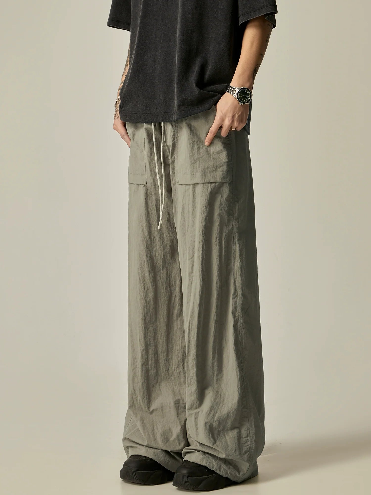 Wide-Leg Linen Drawstring Lounge Pants