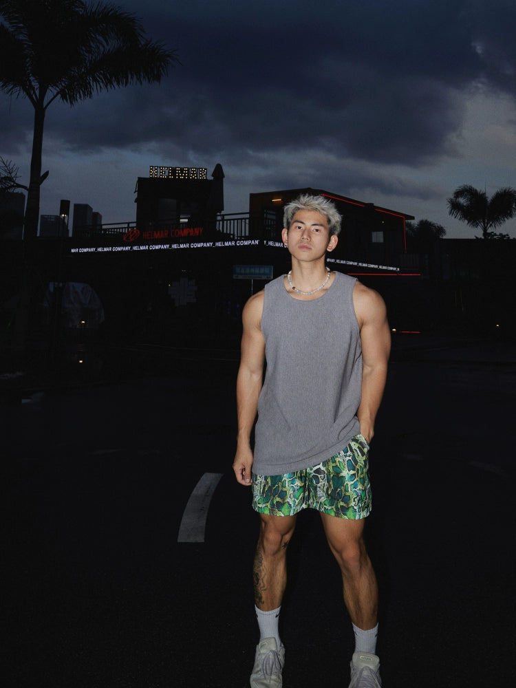 Green Snake Print Swim Shorts
