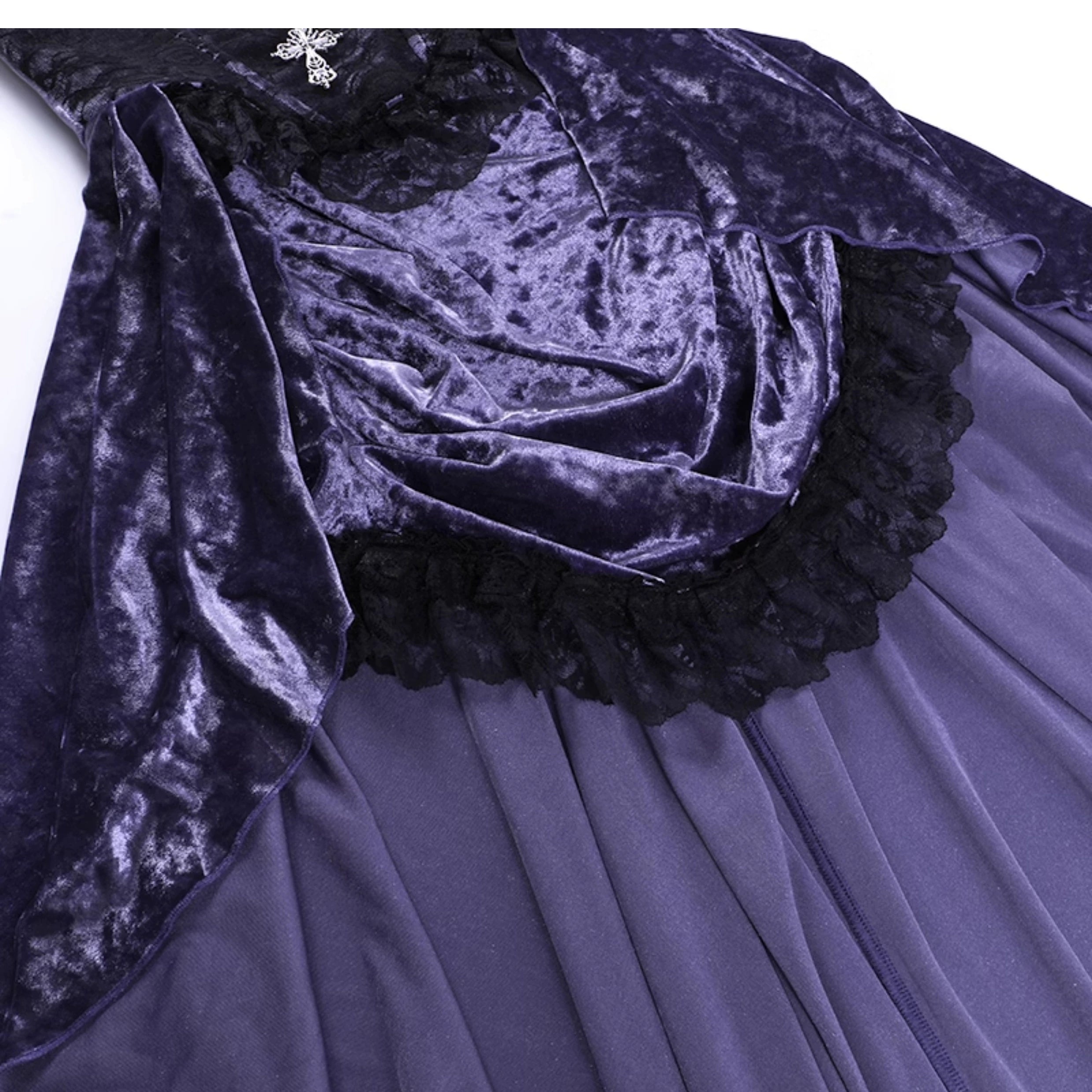 Wannathis Gothic Velvet Corset Dress Set - Purple High-Low Gown With Lace Trim And Black Lace Bolero