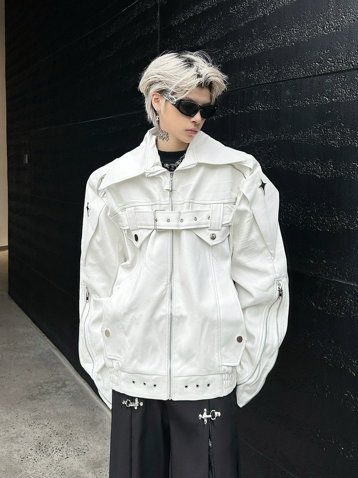 Oversized Star Patch Leather Jacket