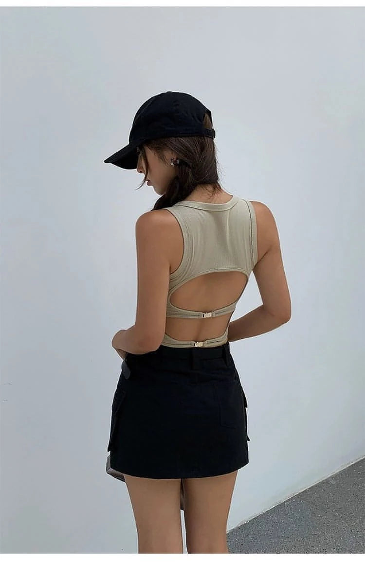 Summer Collection - Black Cut-Out Backless Camisole Top - chiclara