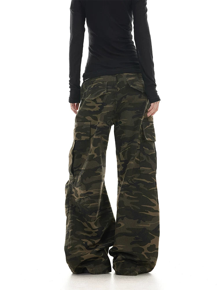Washed camo cargo pants back view