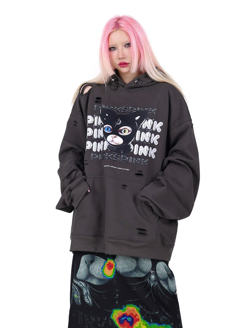 PINKSPINK Punk Cat Masked Hoodie - Dark Grey