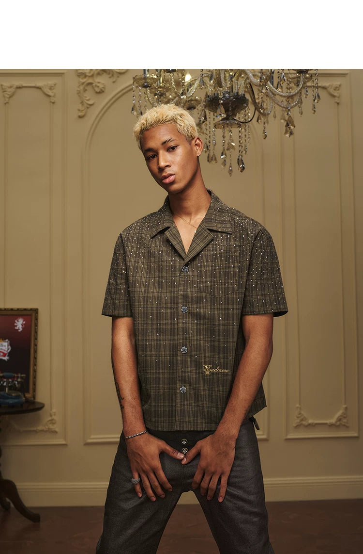 Embellished Plaid Camp Collar Shirt