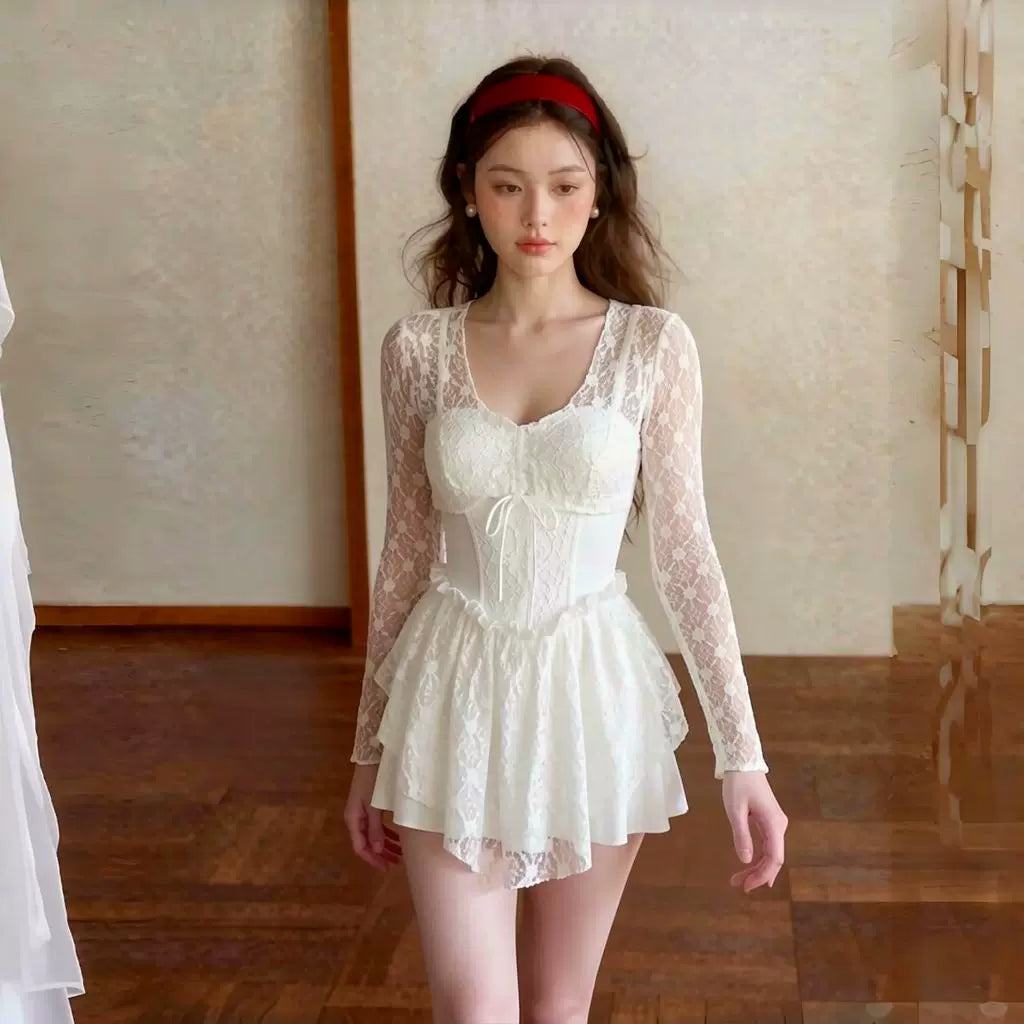 Moonlit Lace Corset Swim Dress